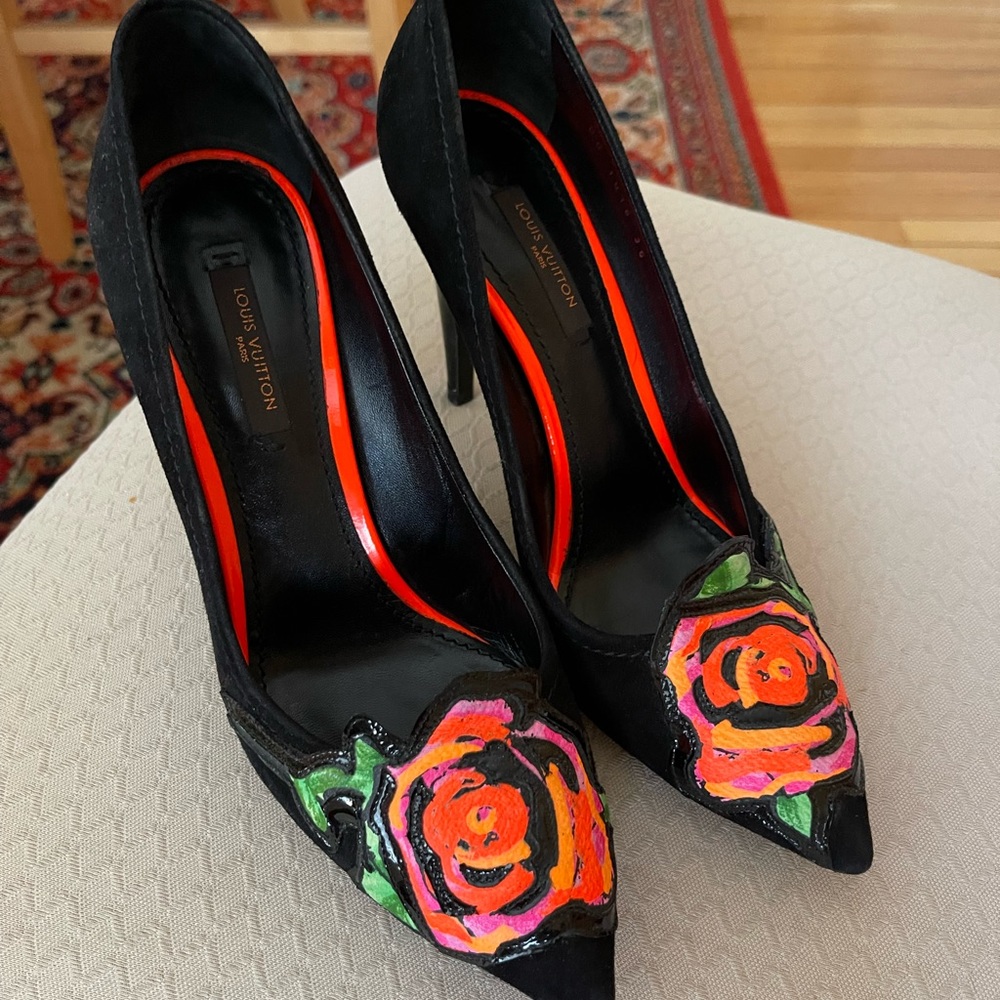 Louis Vuitton Black Suede High Heels - Stephen Sprouse Roses - EU 36 - Picture 5 of 15